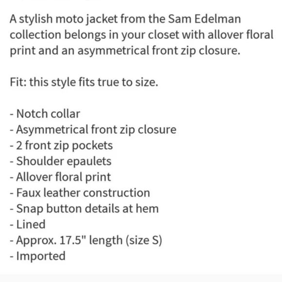 🔥SOLD🔥Sam Edelman Gray Black White Vegan Leather Floral Moto Jacket Size S NWT - Picture 9 of 9